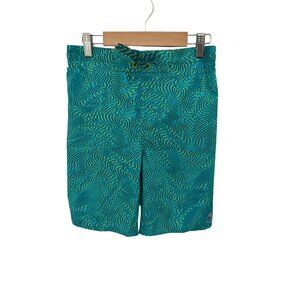 Laguna Swim Shorts M 10/12 Boys Teal & Neon Green Abstract Print 90% Polyester 1